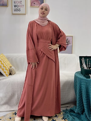 Eid Morocco Muslim Dress Women Abaya 3 Piece Set Kaftans Evening ...